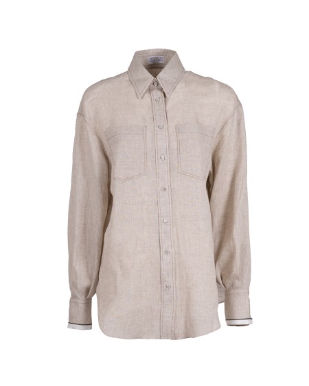 Shop BRUNELLO CUCINELLI  Camicia: Brunello Cucinelli camicia in lino con Shiny Cuffs.
Chiusura con cannoncino e bottoni di madreperla.
Colletto classico.
Due taschini su petto.
Polsini con un bottone in madreperla.
Decorazione in monile Nickel-free.
Composizione: 100% LINO.
Made in Italy.. MM633RD646-C200